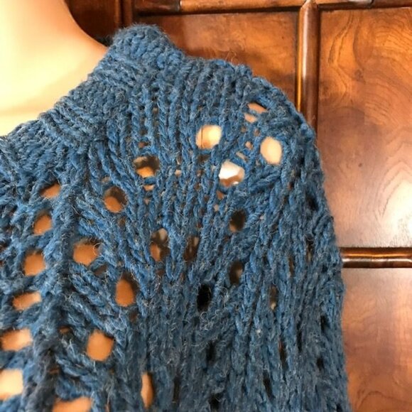 NWOT Cable Stitch Mediterranean Blue Wool Blend Open Weave Sweater - Picture 7 of 12